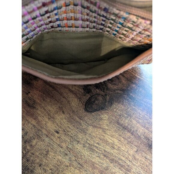 Fossil Woven Jute Shoulder Bag Purse Tan Multicolor Straw Basket Weave Leather - Picture 9 of 12